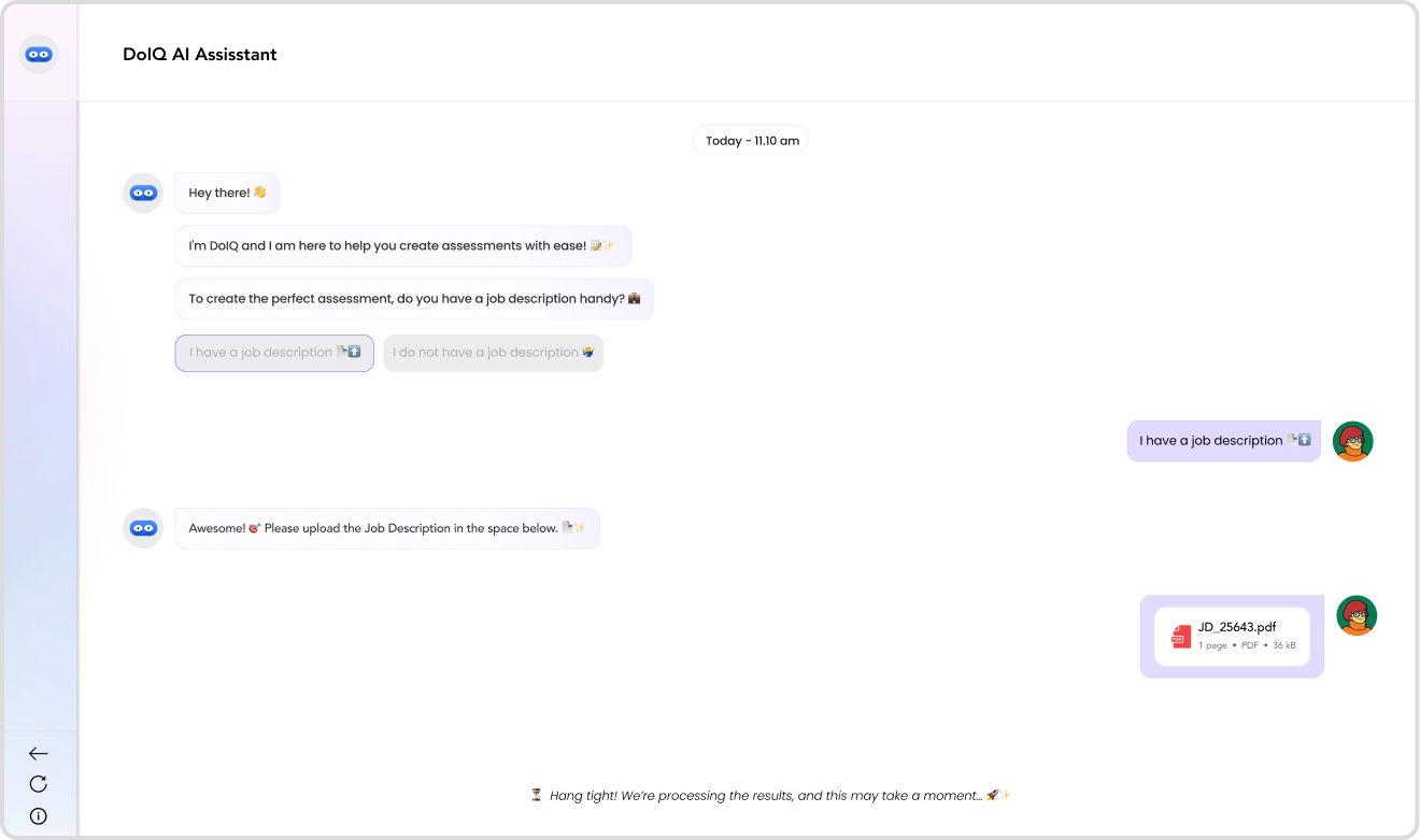 Step 1 — upload the job description in the DoIQ AI Assistant