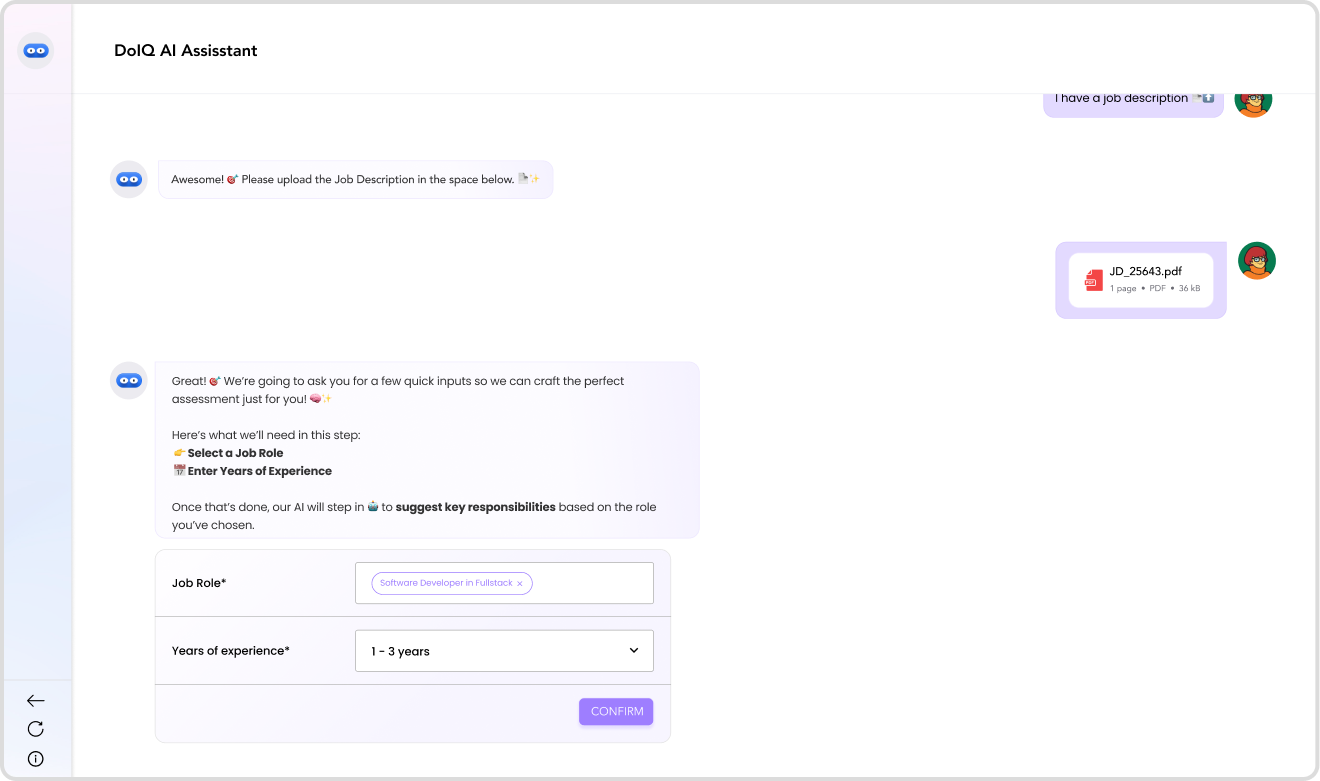 Step 2 — confirm job role and years of experience