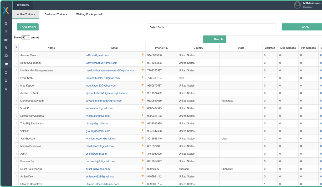 The old trainer listing in EngageX before the redesign